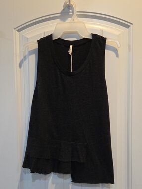Black Sleeveless Tank with Asymmetrical Ruffle Hem